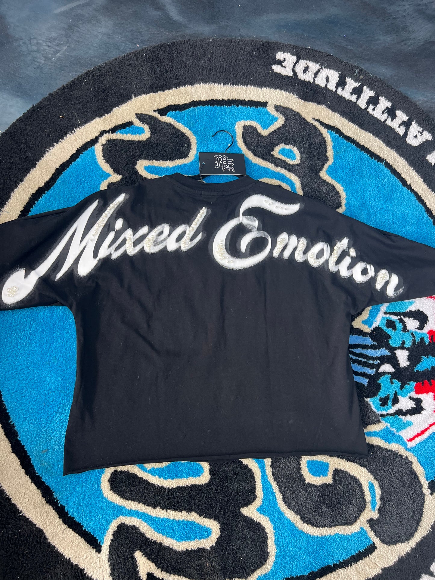 Mixed Emotion Angel Tee W/ Pearls (Black)