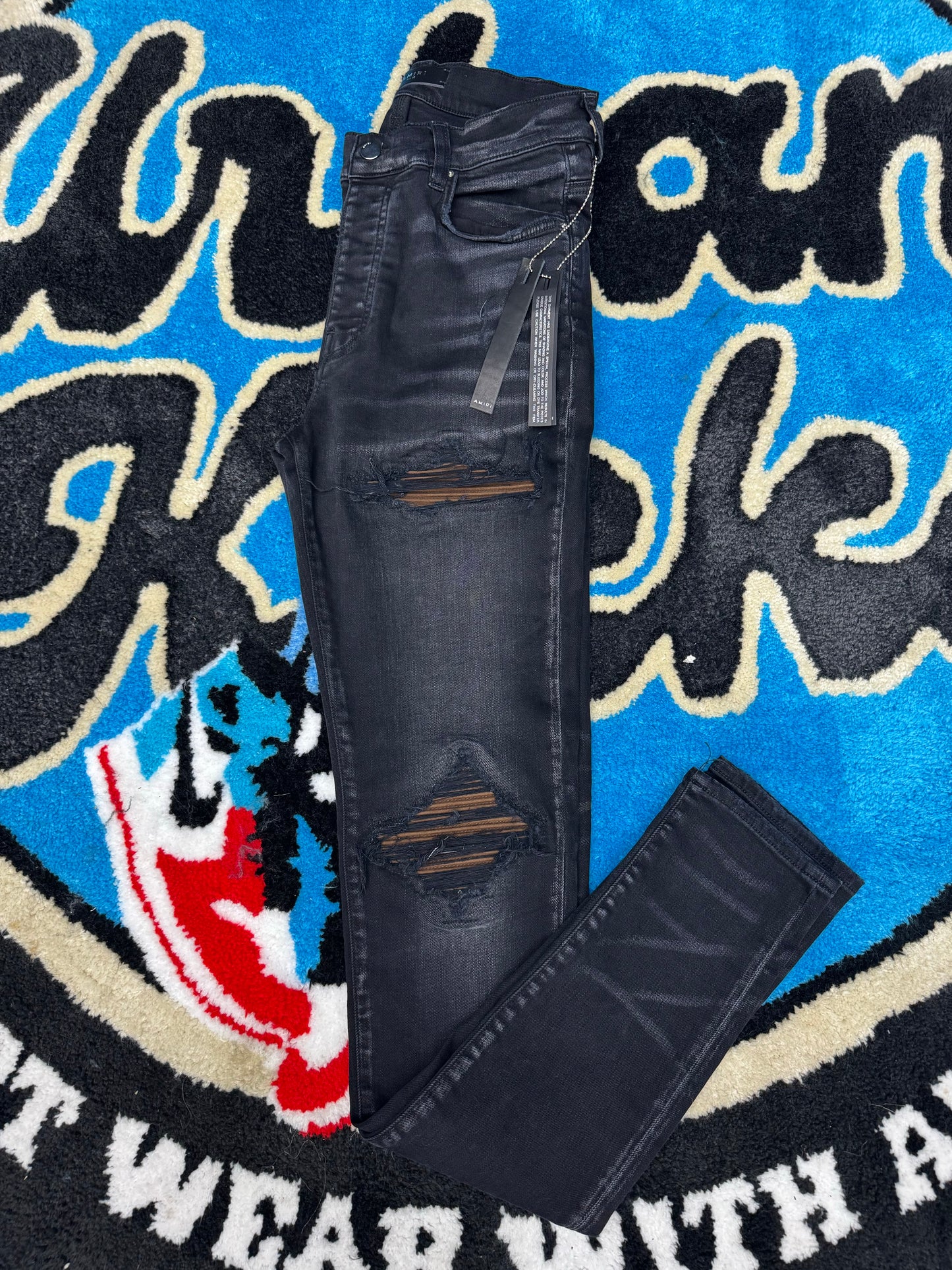 Amiri Biker Jeans~ Washed Black/Brown Patches