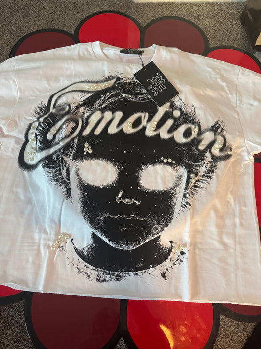 Mixed Emotion Tee W/ Pearls (White)
