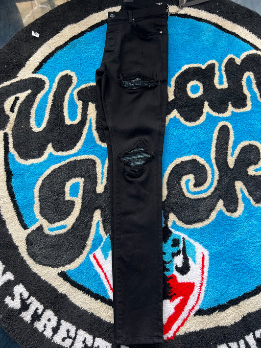 Amiri Biker Jeans~Blue & White Bandanna Patches