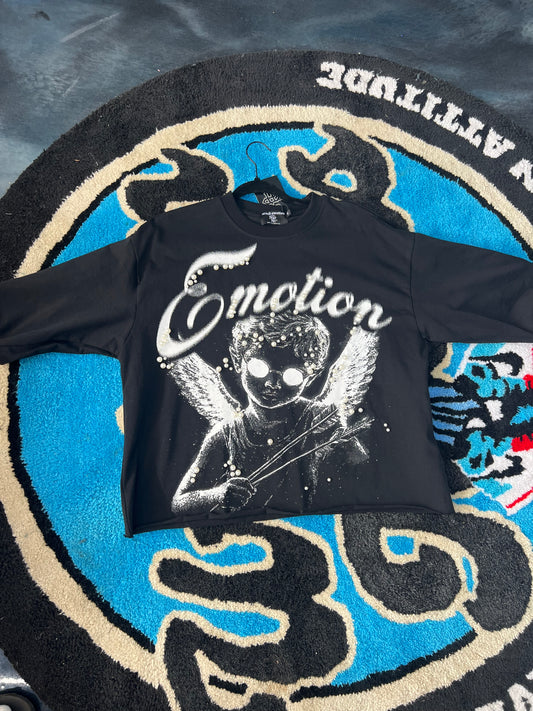 Mixed Emotion Angel Tee W/ Pearls (Black)